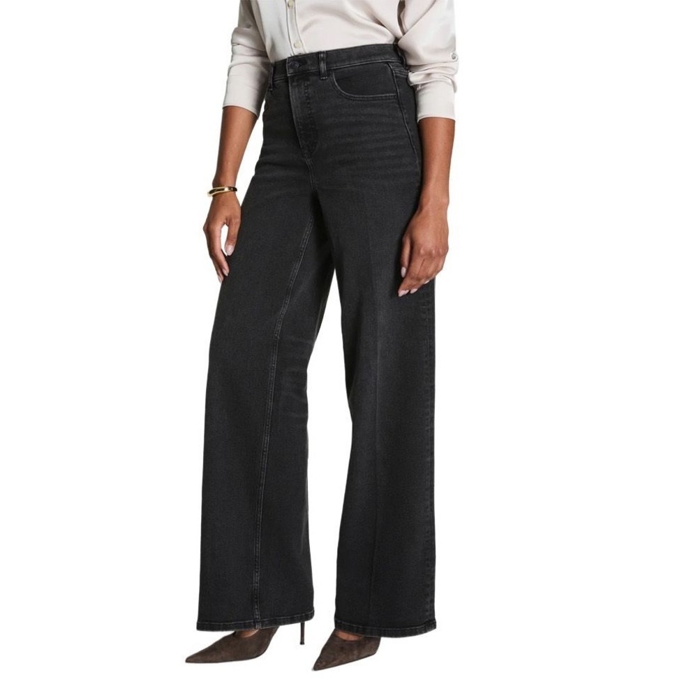Spanx Wide Leg Jeans Sz L Black Denim High Rise Shaper 90s Y2K Acid Wash Grunge